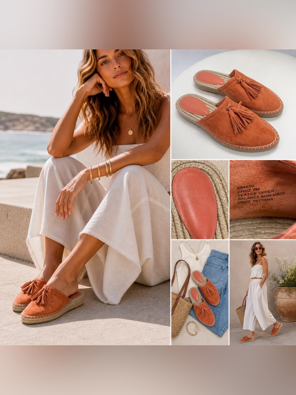Joie Terracotta Suede Tassel Espadrille Mules Slides Size 38 / 7.5